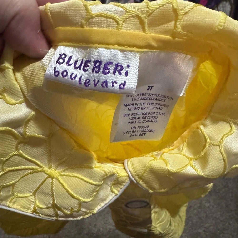 Blueberi Boulevard Yellow Floral Jacquard Easter Dress Girls Size 3T Peter Pan